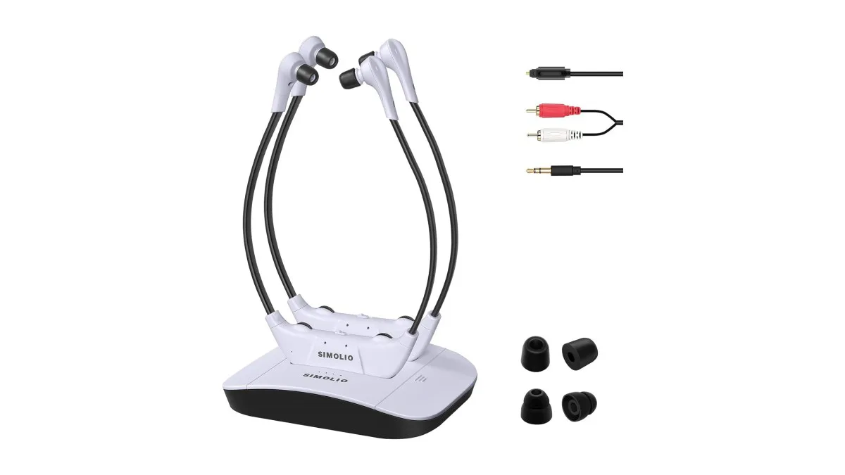 SIMOLIO dual funk tv kopfhörer mit ladestation