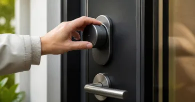 Haustür mit modernem Smart Lock, Nahaufnahme