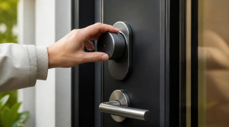 Haustür mit modernem Smart Lock, Nahaufnahme