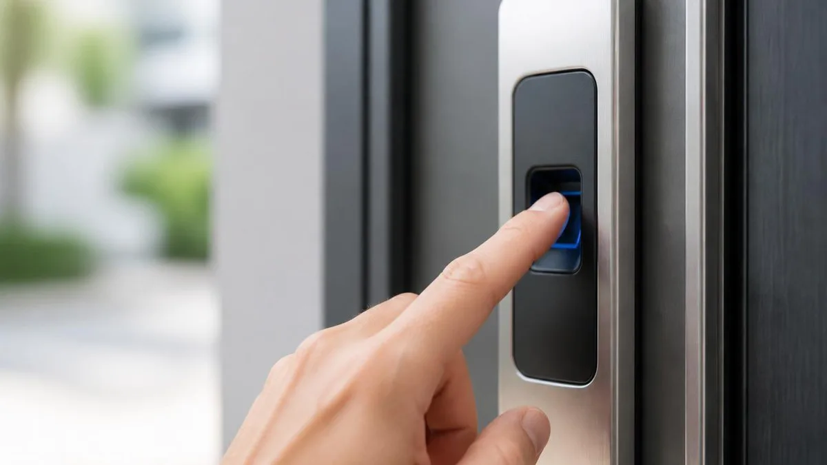 Fingerabdrucksensor an Haustür, Nahaufnahme eines der Smart Locks