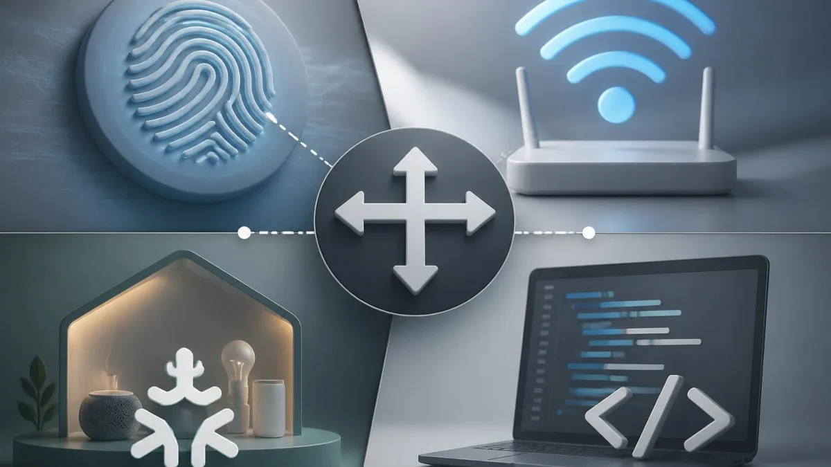 Collage Icons Fingerabdruck WLAN Matter Code
