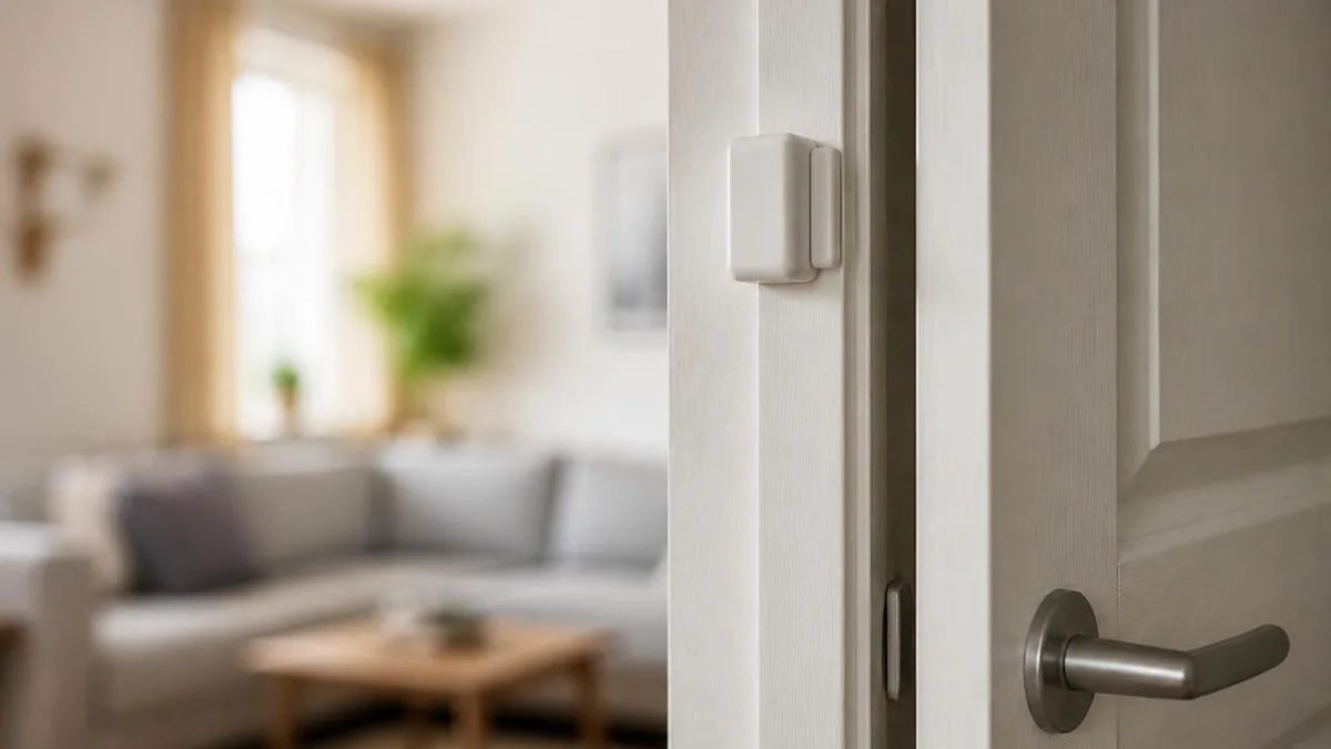 Tür geöffnet mit montiertem Türsensor