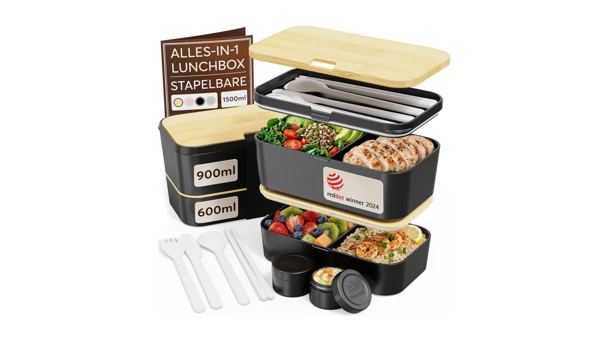 Umami Lunchbox 1500ml stapelbar mit 4 Besteckteilen
