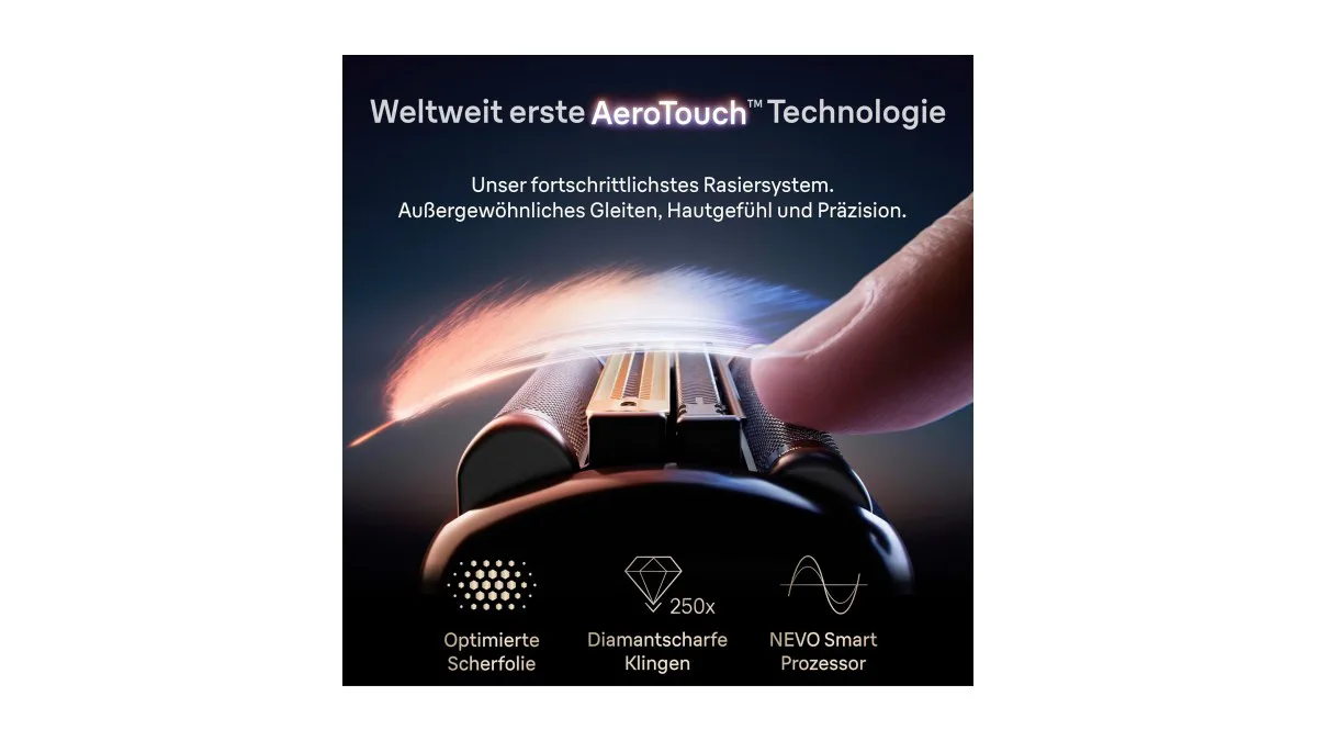Braun NEVO Rasierer in Silber mit AeroTouch‑Scherelement und ergonomischem Griff – weitere Produktansicht 2