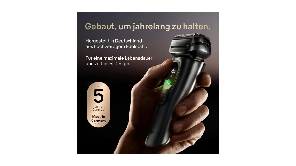 Braun NEVO Rasierer in Silber mit AeroTouch‑Scherelement und ergonomischem Griff – weitere Produktansicht 3