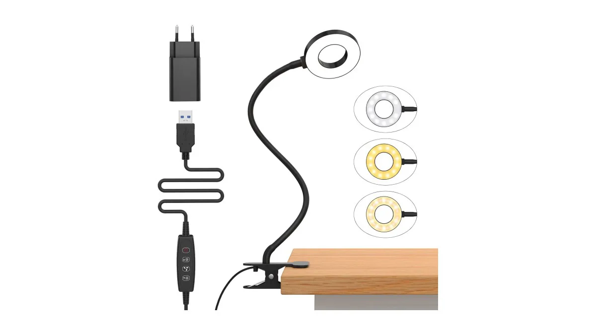 IZELL 23 LED Klemmlampe mit langem Schwanenhals, dimmbar und klemmbefestigt