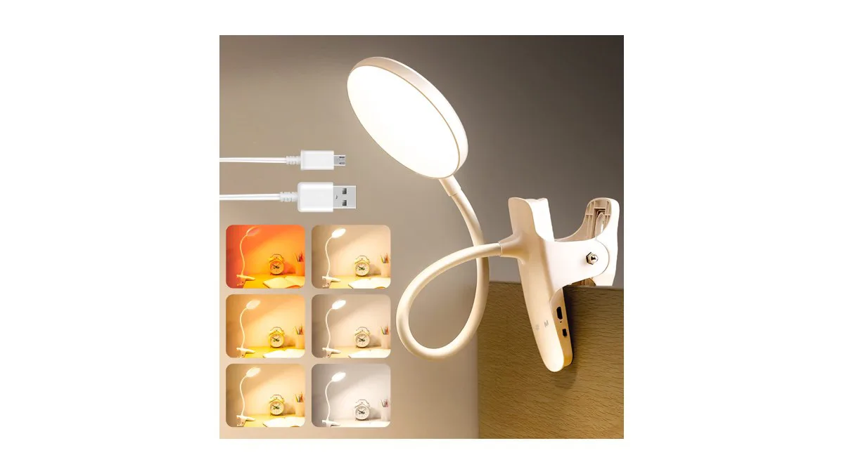 Lenudar Klemmlampe mit Bernsteinlicht, Touch dimmbar, USB‑C Anschluss