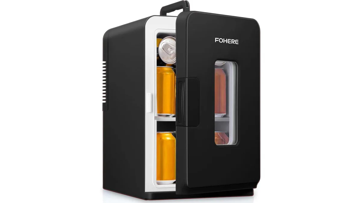 FOHERE 15L Mini‑Kühlschrank mit herausnehmbarer Ablage, modernes Design