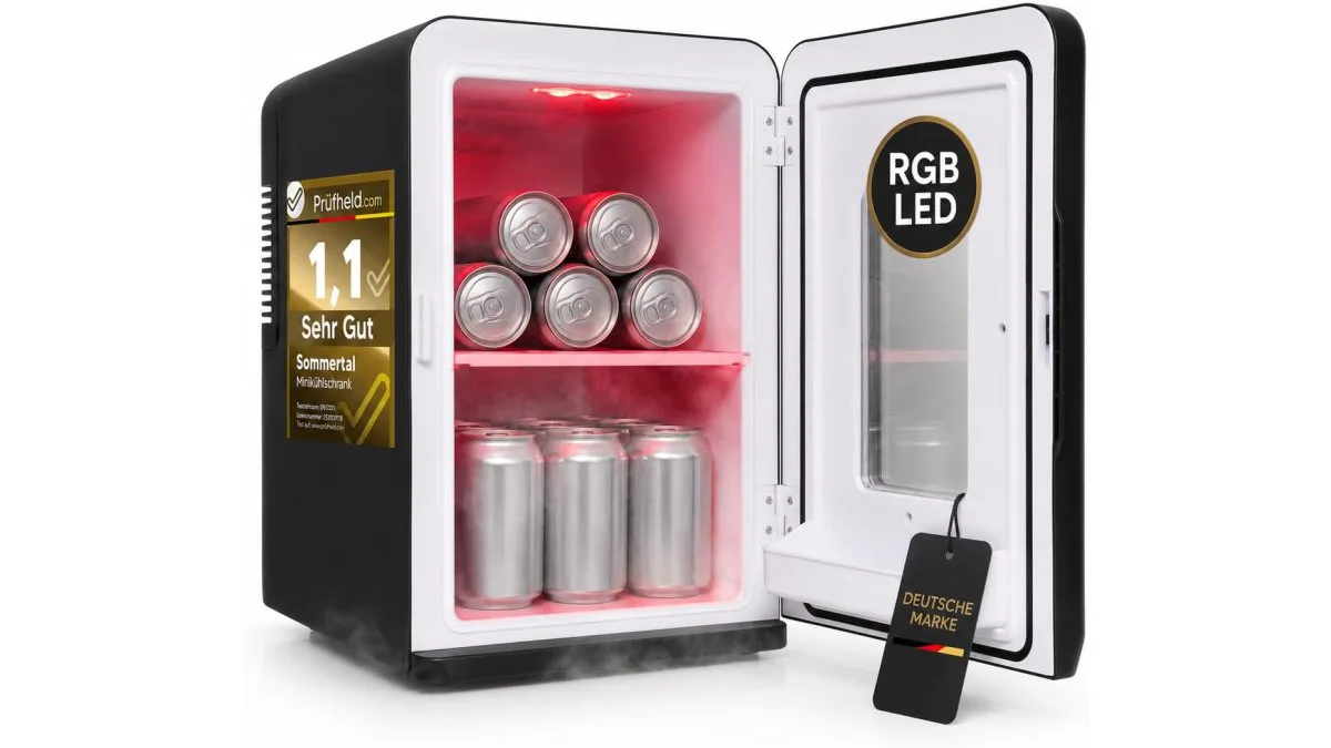 Sommertal KS 15 Mini‑Kühlschrank in kompakter Bauform, 15 Liter, schwarzes Gehäuse
